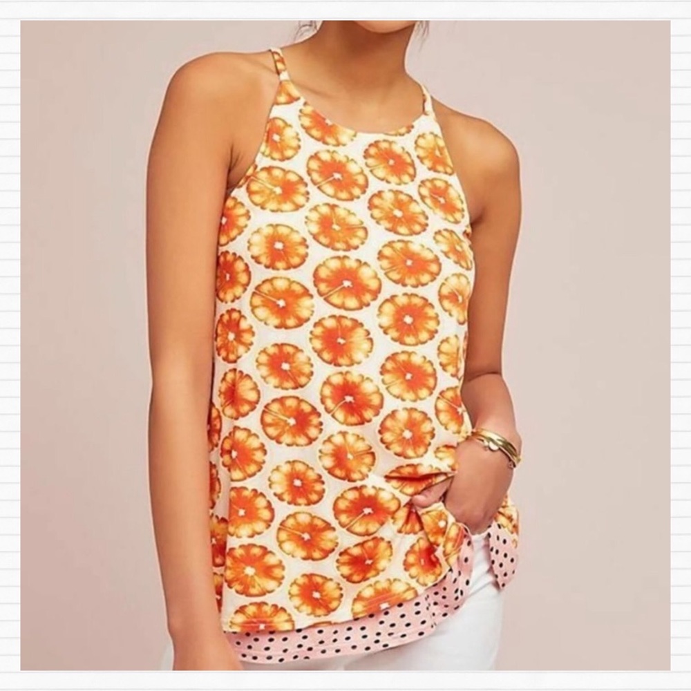 Anthropologie Orange Slice Polka Dot Swing Top